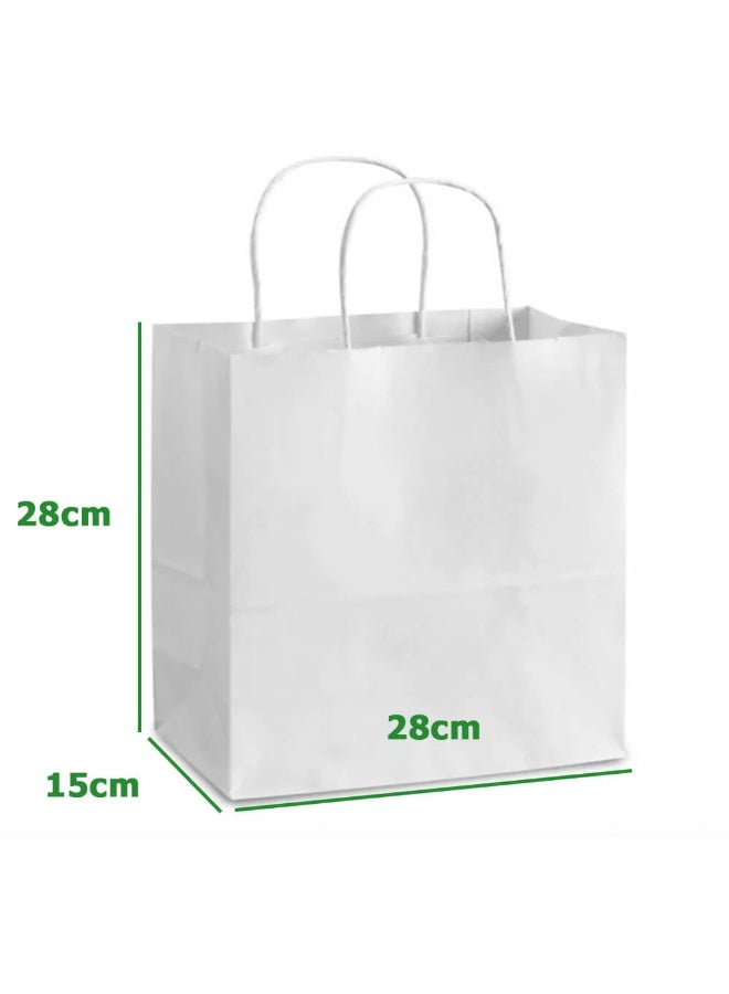White Kraft Paper Bags (28x28x15cm) size  with Strong Twisted Handles for Party Favor, Thanksgiving,Christmas,Wedding,Birthday - Pack Of 25pcs - Image 1